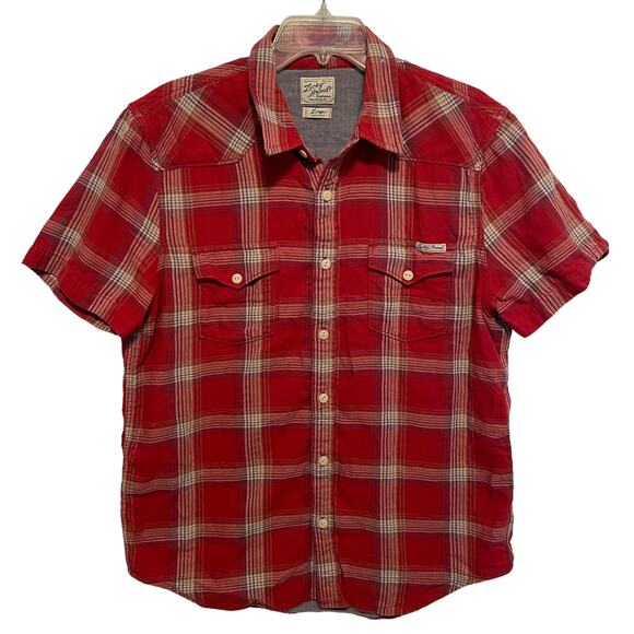 Lucky Brand Double-Faced Button Shirt Mens Large Red Plaid Classic Western Top - Picture 1 of 6